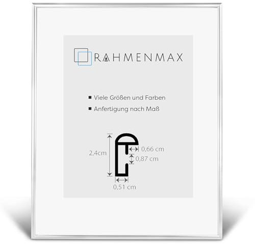 RahmenMax® Ohio Bilderrahmen 48x64 cm zum Aufhängen/Maßanfertigung möglich/Posterrahmen aus Kunststoff/Bilder Rahmen in Silber mit Anti Reflex Acrylglas und MDF Rückwand/Puzzle Rahmen