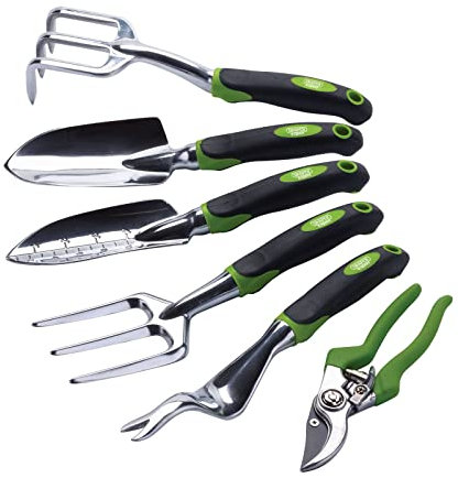 Draper 08996 Garden Tool Set (6 Piece), Black and Green, Gardening Tools with Ergonomic Handles