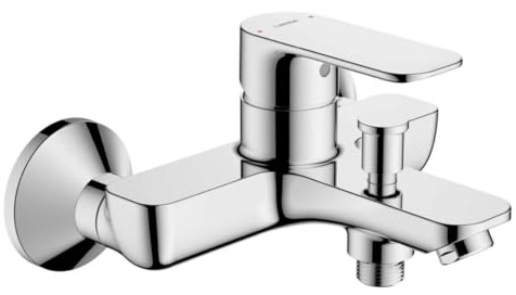 HANSA BASIC Badewannenarmatur I Einhebelmischer 2-Wege | Wandmontage IChrom | Mischbatterie mit Zugumsteller | Aufputz | Temperatur- & Wassermengenbegrenzer | G1/2 Standard-Anschluss für Duschschlauch