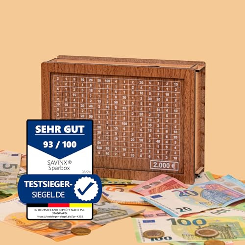 Spardose 2.000€ – SparBox Original in 6 Größen - mit Zahlen zum Ankreuzen | wiederverwendbar, in 6 versch. Größen, mit Zahlen zum Ankreuzen, fertig aufgebaut, für Kinder & Erwachsene
