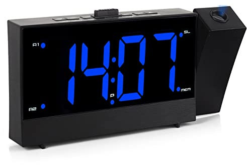 Radio FM multifunzionale da 1,8 pollici con ricarica USB, sveglia digitale con proiezione LED creativa, proiettore a 180°, timer di spegnimento, doppia sveglia ad alto volume for chi dorme pesantement