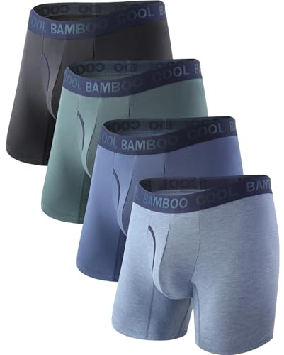 BAMBOO COOL Men's Underwear Boxer Briefs, 4 Pack, with Fly, No Ride Up