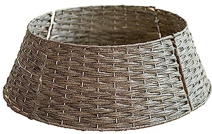 ZHDOKA Falda de Cuello de árbol de Navidad, Mimbre de Ratán Artificial Hecho a Mano, Soporte de Navidad, Cubierta de Cesta de Base de árbol de Navidad de Mimbre, Anillo de árbol de(Gris/Grande)