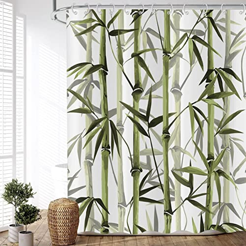 INAAYO 3D Duschvorhang 240x200 Bambus Duschvorhänge Antischimmel Wasserdicht Badevorhang Bambus Duschrollo für Badewanne Dusche Shower Curtains, 12 Duschvorhang Ringe