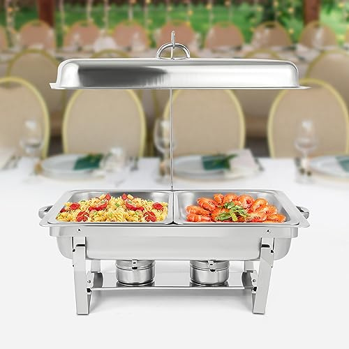 Récipient de maintien au chaud, Chafing Dish en acier inoxydable avec couvercle pour restaurants, cafétérias, hôtels (double grille)