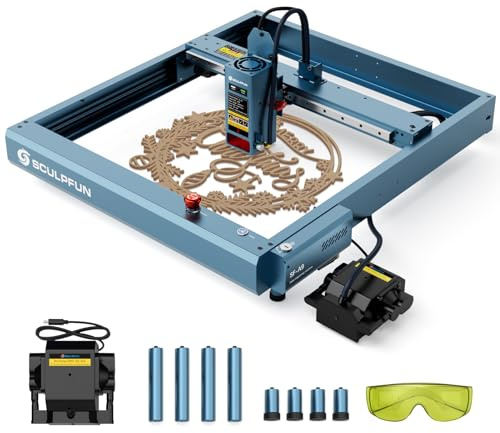 SCULPFUN SF-A9 Laser Graviermaschine 40W/20W mit Air Assist & erhöhten Füßen,Präziser Fokus,36000mm/Min Hochgeschwindigkeits Gravur,Temperatur salarm,Flammenalarm,Lasergravur für Holz Metall,400x400mm