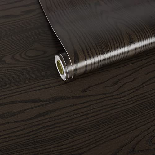VEELIKE Papier peint autocollant effet bois marron foncé pour meubles, film vinyle pour armoires de cuisine, couverture d'armoire, papier de doublure épaisse pour tiroirs, 40 cm x 300 cm