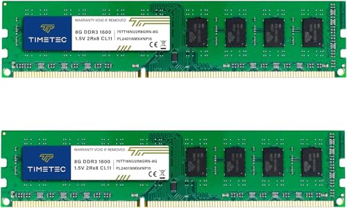 Timetec 16GB KIT (2x8GB) DDR3 1600 MHz (DDR3-1600) PC3-12800 (PC3-12800U) Non-ECC Ungepuffert 1,5V CL11 2Rx8 Dual Rank 240 Pin UDIMM Desktop-PC Computerspeicher RAM (SDRAM) Modul-Upgrade