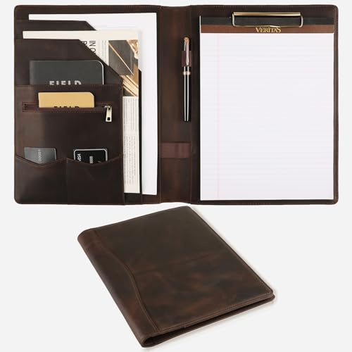 GZRHKJ Portfolio-Ordner aus echtem Leder, schlank, Business-Portfolio-Organizer, Lebenslauf-Ordner, A4-Dokumentenmappe, Legal Padfolio für Damen und Herren – Dunkles Khaki