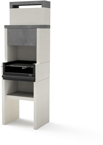 TUOZI - Barbacoa de Obra para Leña y Carbón Modelo VENIT Flex hotte (Gris/Blanco - 59 x 47 x 185 cm) Ref: 4411 - Uso en Exteriores
