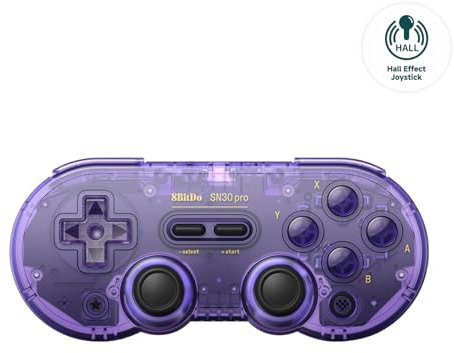 AKNES 8Bitdo SN30 Pro Bluetooth Controller, Hall Effekt Joystick Update, Gaming Controller Kompatibel mit Switch 2, Switch, Apple, Windows, Steam Deck, Android und Raspberry Pi（Lila）