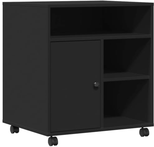 vidaXL Druckerständer, Druckerhalter mit Rollen, Druckertisch Druckerwagen für Büro Zuhause, Rollwagen Büroschrank Beistelltisch, Schwarz