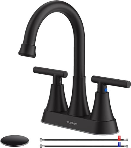 Badezimmerhahn,Badarmaturen für Waschbecken, 3 Löcher, 10,2 cm, Mattschwarz, mit Pop-up-Ablauf und 2 Zulaufschläuchen, bleifreier Edelstahl-Wasserhahn mit 2 Griffen für Waschbecken und Wasch