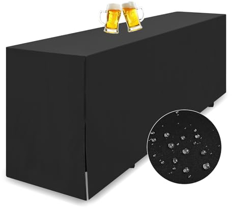 Teruntrue 1 Stück Premium-Biertischhusse, Biertischhusse für Bierzeltgarnitur, 220 x 50 cm, wasserdichte Tischdecke mit geschlitzter Unterseite, waschbare Tischhusse für Bankette im Freien (Schwarz)