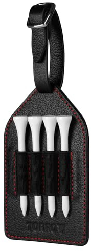 TORRO Leder Golf Tee Halter – Leder Tee Halter für Golftaschen mit 4 Tee-Schlitzen, Verstellbarem Riemen und 4 Bambus Tees