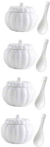 TOPBATHY 4 Sätze Kürbisbecher Dekorative Suppenschüssel Kürbisschale Aus Porzellan Schmortöpfe Mit Deckel Kürbisschalen Für Suppe Dampf Suppenschüssel Süßigkeitenschale Fallen Keramik Weiß
