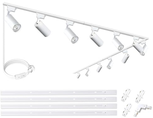 Brightened Track Lighting Heads and Rails Kit, 20W 3000K Warm Light Plug in LED Track Lights Compatible with H-Type Track Light System with 4x1m Track Rails Modern Spotlight for Accent Illumination