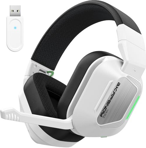 Skapendy VK82 Casque Gaming sans Fil avec Microphone, 2.4GHz Casque Bluetooth Annulant Le Aruit pour Ps4, Ps5, PC, Switch, Mac, Casque de Jeu Pliable avec Éclairage RGB, Batterie de 50h -Noir Blanc