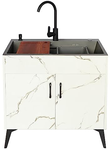 Mobile per lavello da cucina commerciale con rubinetto estraibile e dispenser di sapone Lavandino autoportante per lavanderia giardino ristorante spazioso vanità con armadio portaoggetti (colore:
