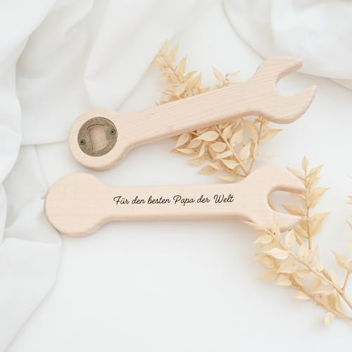 wunderwunsch® - Abrebotellas personalizado de madera con grabado - Regalos para hombres personalizados - Regalo para papá, abuelo, idea de regalo de Navidad (papá) (Papa-Uni)