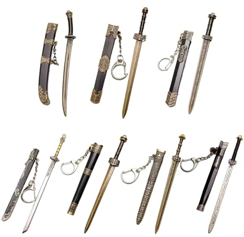 Cndiyald Mini Sword, 7Pcs Antique Swords, Decorative Knife Model, 4.7 Ancient Sword Keychain, Sword Pendants