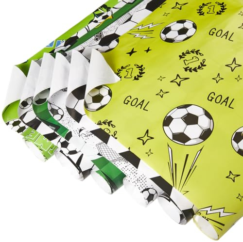 craspire 12 Stück 6 Stile Fußball Geschenkpapierrolle Flach Gefaltet Weiß Schwarz Sport Fußball Druck Kunstdruckpapier Für Themen Geburtstagsparty Saisonspiele Geschenkverpackung Basteln 20 x 27 Zoll