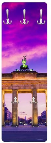 Wandgarderobe inkl. 5 Haken Skyline Stadt platzsparendes Design - Made in Germany - Stadt Modern Flurgarderobe violett schmal Garderobenpaneel 1257
