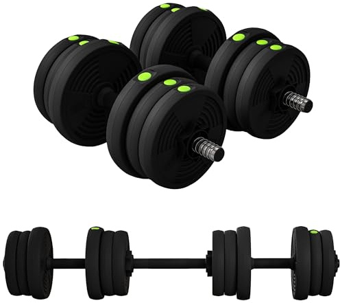 SPORTNOW Set Bilanciere Palestra 2 in 1 Regolabili da 20 kg, Set Manubri Regolabili con Impugnatura Antiscivolo, per Allenamento Fitness in Casa, Nero e Verde