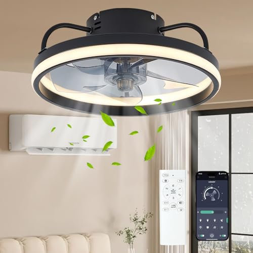 UOEONR ﻿ Ventilateurs de Plafond Avec lampe,Silencieux avec Led Lumiere et Télécommande,6 Vitesses et vent Réversible，LED Dimmable, 3 Températures de Couleur en Option,Timing ﻿ (Noir, 33cm)