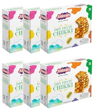 Jaimin Dry Fruit Chikki, Premium Quality Sweet, (cashew nut brittle with almond and pistachio) 250g, Pack of 6