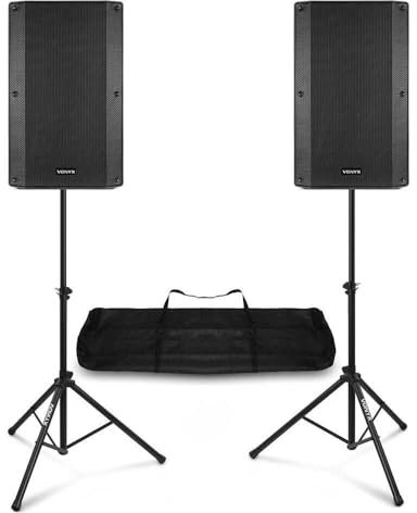 VONYX - Ensemble d'Enceintes Actives DJ, 800W, 12 Pouces, avec Trépieds Réglables, Bluetooth, Idéal pour DJ Mobiles, Soirées, Mariages et Karaoké