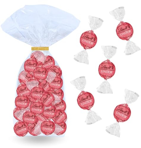LINDT - 40 bouchées LINDOR Chocolat Blanc Fraise - Sachet 500 g | Sachet à Offrir ou à Partager pour un Anniversaire, une Fête, un Evènement - Cœur Fondant, Idéal Café Gourmand, Candy Bar