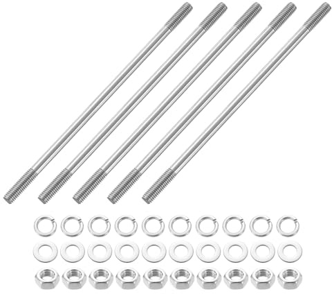 QUARKZMAN 5pcs Pernos Prisioneros de Doble Extremo, M6x140mm Acero Inoxidable 304 Varillas Roscadas Dobles con Tuercas y Arandelas Planas & de Seguridad Perno Prisionero de Doble Roscado