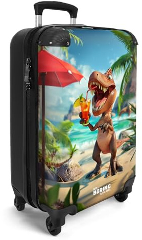 NoBoringSuitcases© Handgepäck Koffer Kinder Reisekoffer Kinderkoffer mit 4 | 55x35x20 cm - Rollen Leicht Cabin Trolley Hartschalenkoffer Flugzeug Dinosaurier - Strand - Cocktail