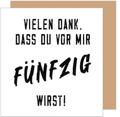 Edition Seidel Premium quadratische Glückwunschkarte mit Umschlag zum 50. Geburtstag. Geburtstagskarte Grußkarte Karte für Mann Frau Freund Freundin schwarz weiß lustig Spruch (GQ542 SW025)