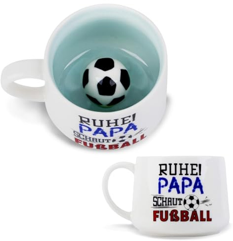 Aitsite Papa Geschenk Vatertag -3D Fußball Tasse, Lustige Kaffeetasse-RUHE! SCHAUT FUSSBALL, Lustige Kaffeetasse Für Vater Männer Geburtstagsgeschenk Vatertagsgeschenk Weihnachten Geschenk Für Männer