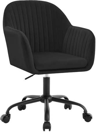 WOLTU Schreibtischstuhl, Homeoffice Stuhl mit Armlehnen, Samt Schwarz | Breite Sitzfläche, mit PU Rollen, Metallrahmen, 150 kg belastbar, für Home Office Schlafzimmer Büro