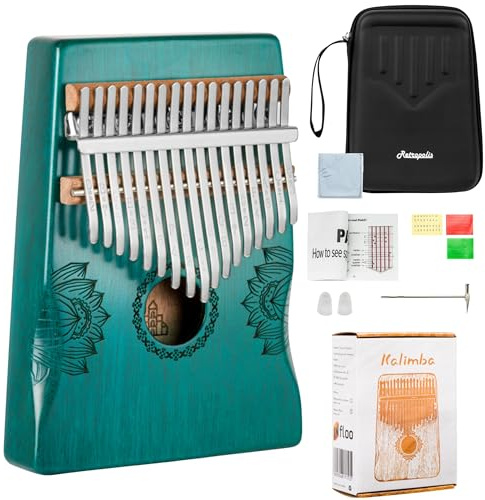 Retropolis Kalimba 17 Tonnen C-Dur - Musikinstrument aus Holz Mahagoni mit Etui und Zubehör - Kalimba für Anfänger und Fortgeschrittene (Ocean Blue)