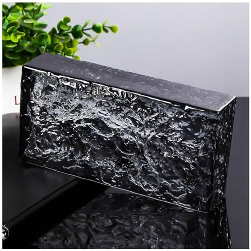 Glasbaustein mit Eiskristallmuster, Rechteckiger Transparenter Massiver Glasbaustein, Verwendung im Bauwesen, z. B. für Trennwände, Sowie für DIY-Beleuchtungskörper, DIY-Tische,Schwarz,8 Pack