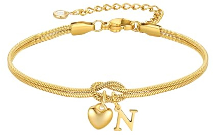 TINGN Armband Gold Damen Mädchen - 18K Gold Vergoldete Knoten Armband mit Buchstaben Personalisierte Herz Anhänger Armbänder Liebesknoten Armbänder Trauzeugin Geschenke für Frauen Freundin Mädchen