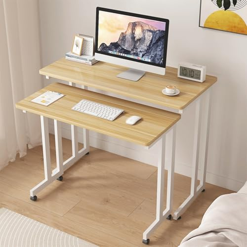 JixCJHj Mesa de Oficina, Despacho Ordenador，Escritorio para Juegos，Mesas de Juegos para PC o Laptop,de fácil manejo，con Ruedas，para Estudio,Oficina,Gaming,Dormitorio(Walnut,0.8+0.6m/3+2ft)