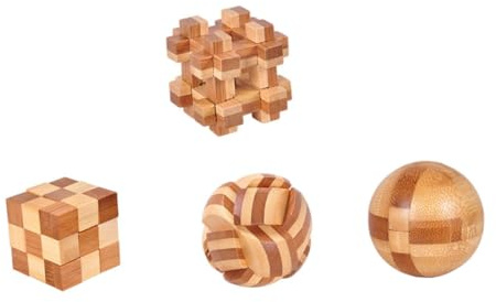 Mipcase Juguete Kongming De Bambú Set 4 Piezas Rompecabezas Educativo para Niños Y Adultos Juego De Lógica Creativa Desarrollo Mental Interactivo Familiar