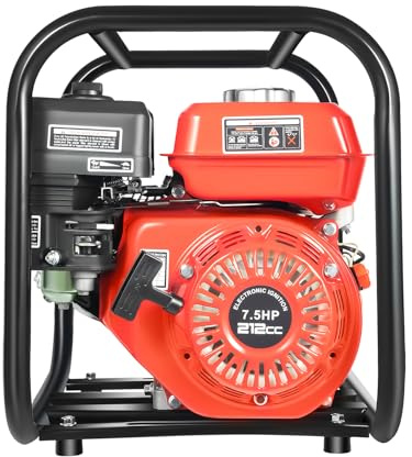 7,5 hk bensinvattenpump, trädgårdspump, 4-taktsmotor, en cylinder 3 600 varv/min 30 m flödeshöjd 2 tum diameter inloppsvolym 26 m³