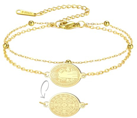 EUEAVAN St Benedict medaljarmband handgjort lyckorött rep dubbelsidig San Benito armband kors beskyddare Saint amulett kristna katolska smycken religiös present till kvinnor män