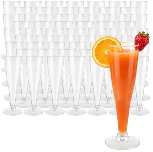 YUTRONE 100 PCS Plastic Champagne Flutes 140ml Reusable | Champagne Flutes Reusable Champagne Glasses Prosecco Wine Glasses Plastic Flutes for Weddings, Parties, Prosecco