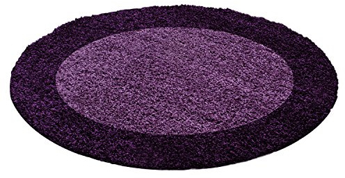 Carpettex Hochflor Teppich Wohnzimmer Shaggy Flokati Teppich Modern Bordüre Design 160 cm Rund Violett - Teppich Schlafzimmer Weich Flauschig Waschbar Teppich Küche Esszimmer - Langflor Teppiche