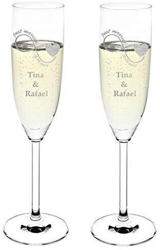 polar-effekt Leonardo - 2 bicchieri da spumante personalizzabili con incisione del nome, idea regalo per matrimonio, motivo infinito con cuore