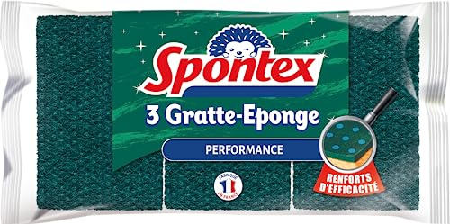SPONTEX - Performance Schwammschaber - 3 grüne Scheuerschwämme mit Effektivitätsverstärkung