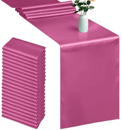 Trimming Shop Lot de 20 chemins de table en satin rose fuchsia, 27,9 x 274,3 cm, pour décoration de table, mariage, réception, Noël, fête d'anniversaire