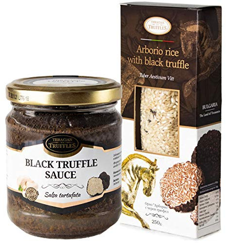 Arborio Risotto Riz avec truffe d'été noire Tuber Aestivum Vitt Riche en fibres antioxydantes 250 g et truffe noire de luxe Gourmet Nourriture Sauce Pâtes Idéal pour steak pâtes Risotto Sushi 170 g